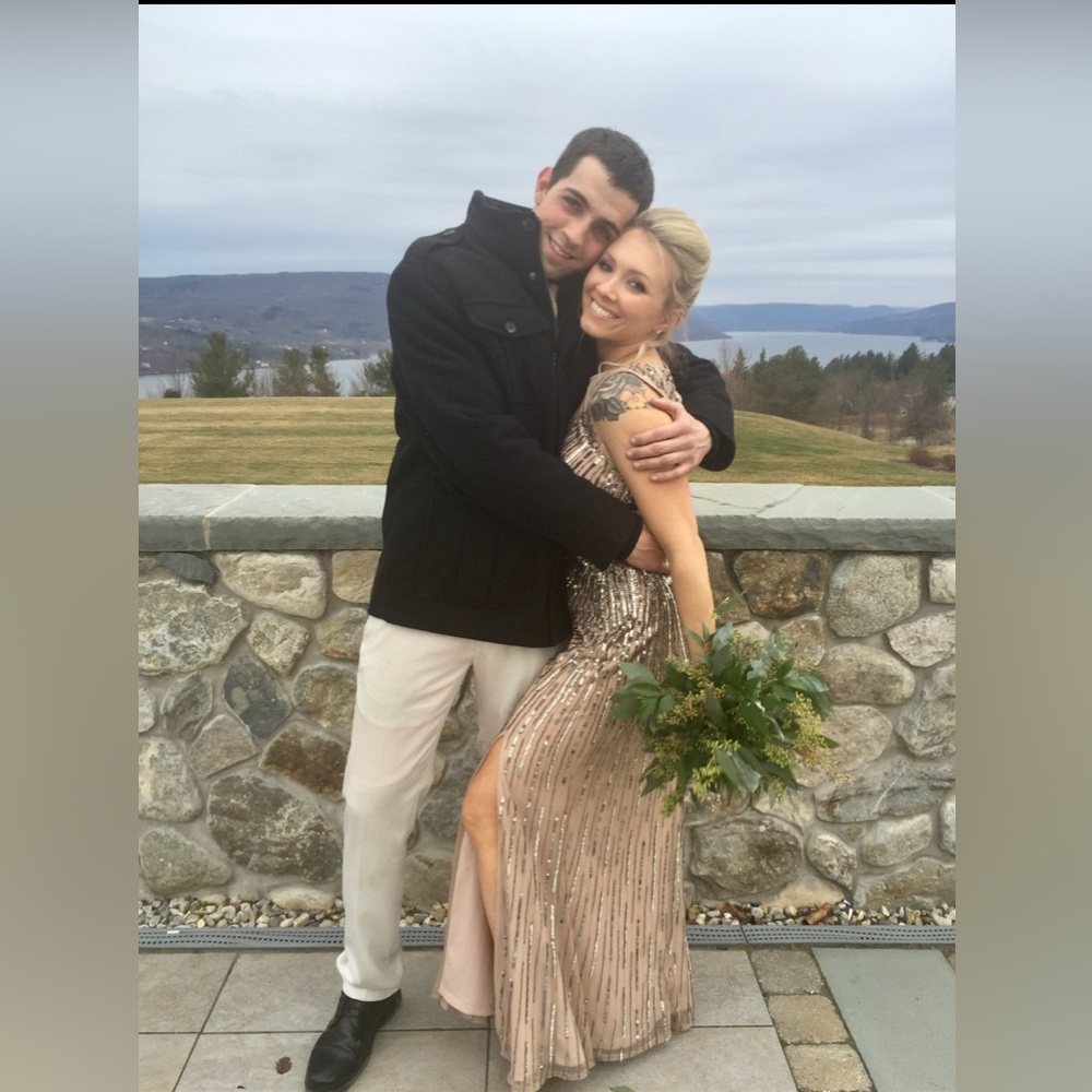 Adrianna Papell Sequin Gown in Silver and Nude